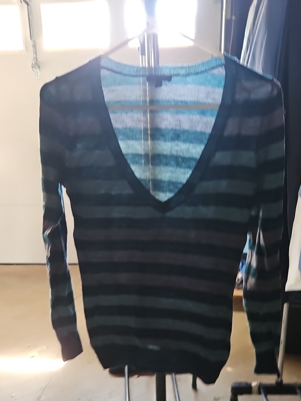 The Limited Men's Striped V-Neck Sweater - Black & Teal